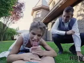 Cocky businessman fucks colleague's wife while he watches